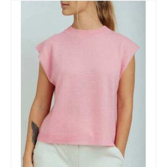 COLORUSH CASHMERE LUCCA CREW NECK TANK IN ROSE, SIZE S - Picture 1 of 7